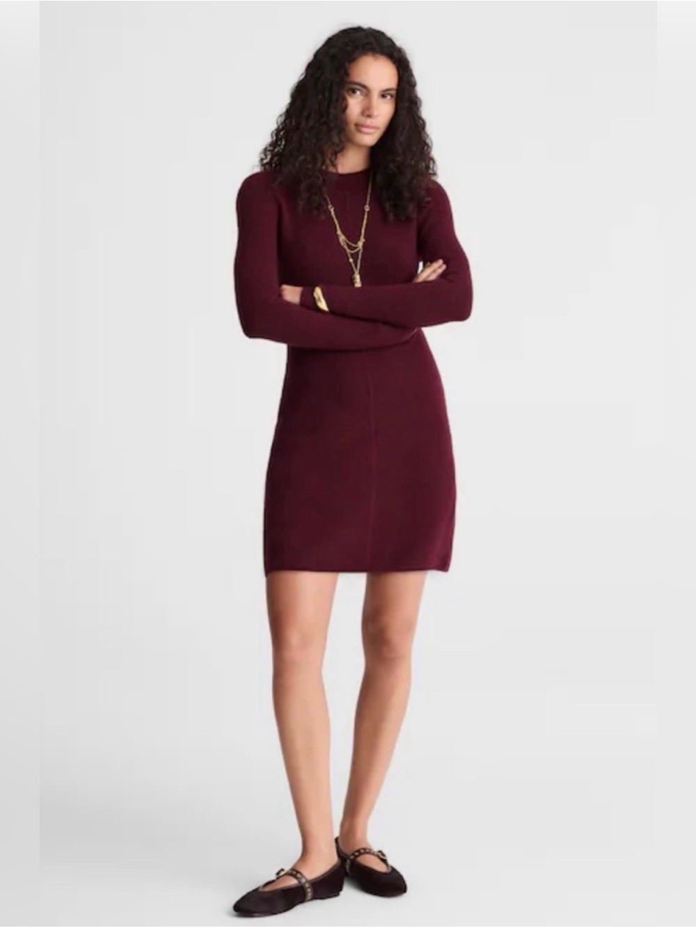 Madewell Burgundy Long-Sleeve Mini Knit Dress